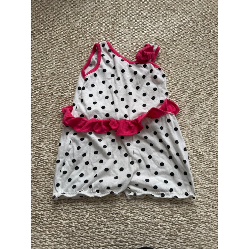 Buster Brown Girls Polka Dot Romper White Pink Ruffle Size 5 90's vintage jumper